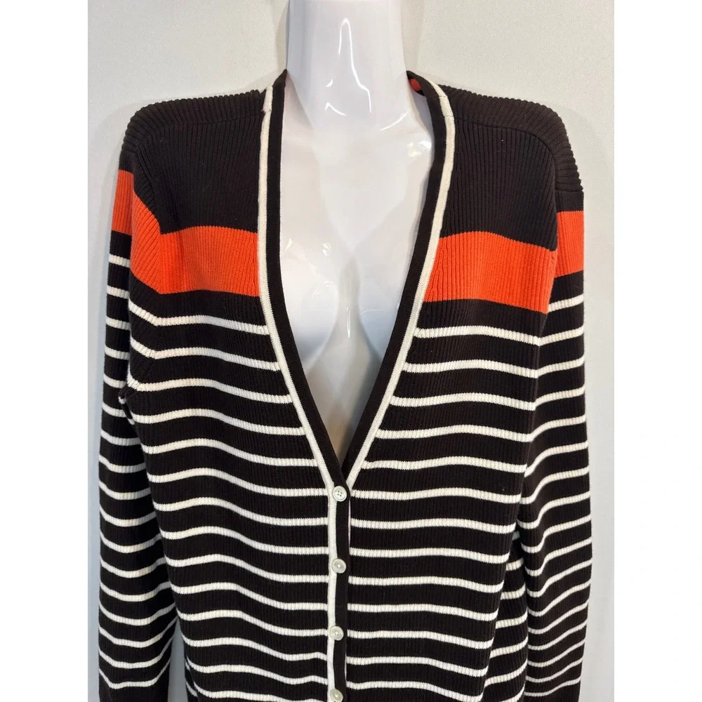 Lauren Ralph Lauren Striped Cardigan Sweater Brown Orange White Women's Large‎
